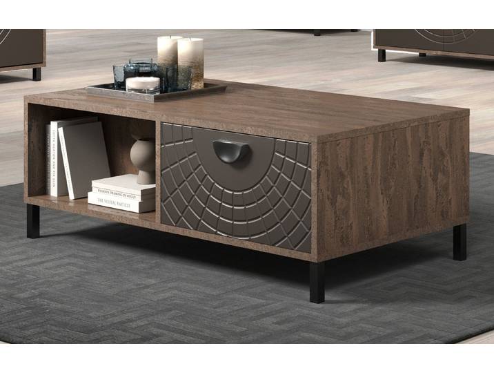 Furn.Design Couchtisch Oriana (Wohnzimmertisch in Rost Optik und Bronze, 2 Schubladen, 110 x 60 cm), Gefräste Designfront und Soft-Close-Funktion