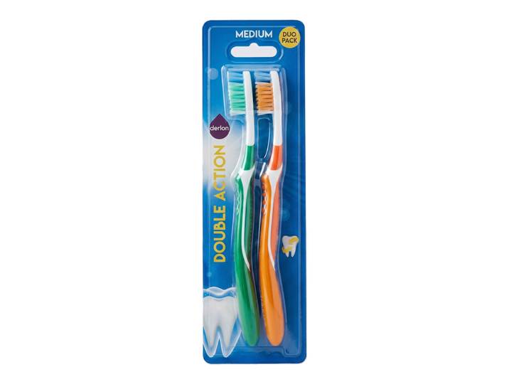 Derlon Tandenborstel Double Action Medium 2 stuks
