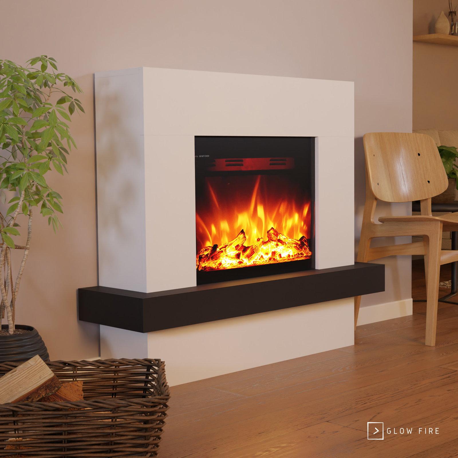 GF Core Elektrokamin 'Pandora' | LED Standkamin in weiss mit Heizung (1500 W) | HxBxT: 97x114x32cm