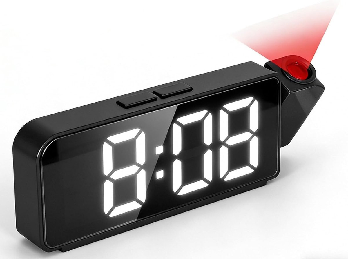Projectiewekker met LED-display en 180 graden draaibare projectie, zwart