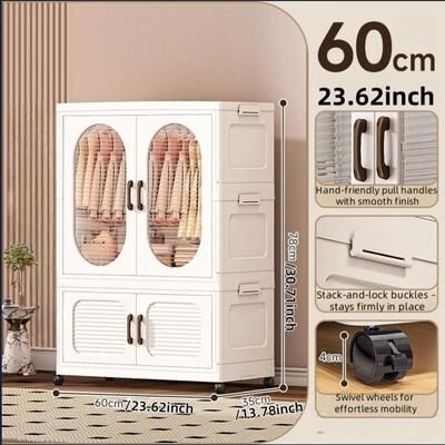 Inspired Finds Double Door Foldable Wardrobe With Wheels 23.62in Magnetic Closet Organizer 1 Cabinet 1 Drawer