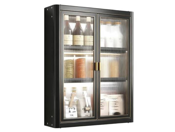 Wandschrank Kohlenstoffstahl, 2 Montagearten Tragfähigkeit bis 50kg Verstellbarer Einlegeboden Schrank PC Tür, Magnetverschluss für Bad Küche Balkon(Black,40x14x70.5cm/16x5.5x28in)