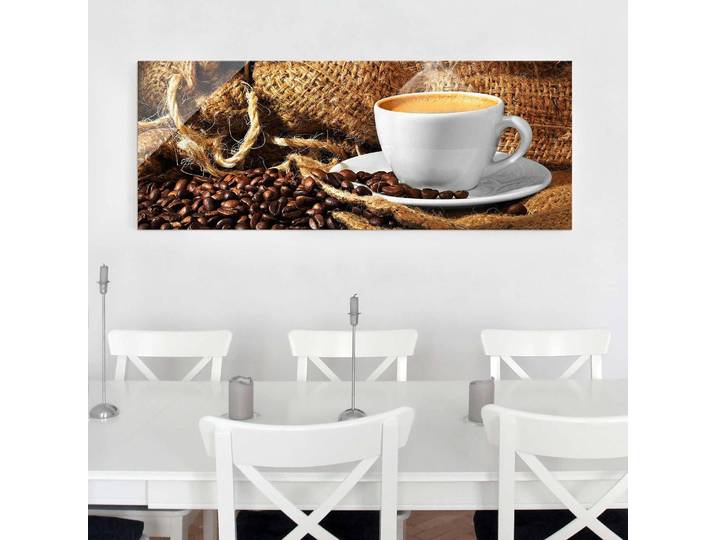 Glasbild Kaffee am Morgen Glasart: Sicherheitsglas Material: Glas Motiv: Essen & Getränke Muster: mit Motiv Braun 125 x 50 x 0cm