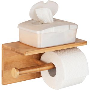 Wenko Toilettenpapierhalter Duo Bambusa, braun, zum Bohren, für 2 Rollen, mit Ablage, aus Bambus