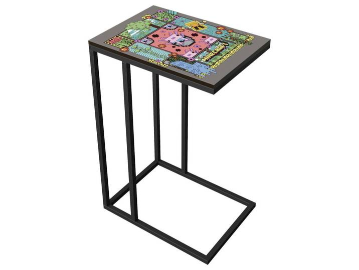 Minecraft Beistelltisch, Schwarz, Holzwerkstoff, Metall, Gaming, rechteckig, 29x60x40 cm, Wohnzimmer, Wohnzimmertische, Beistelltisch, Beistelltische Metall