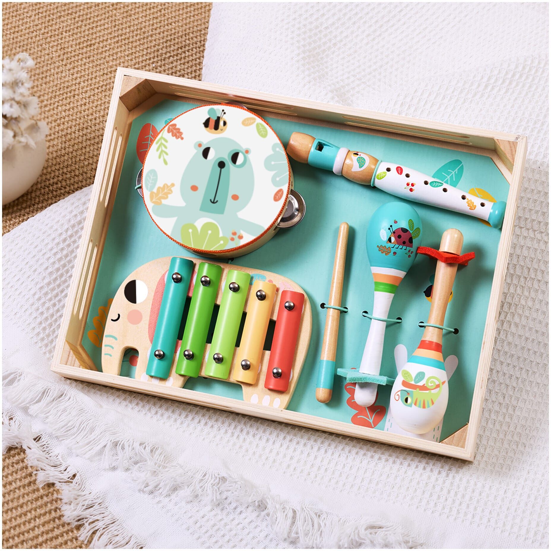 Tooky Toy Wooden Musical Instrument Set – 6 Pieces for Toddlers, Colourful, 6-Piece Set, Educational Toy