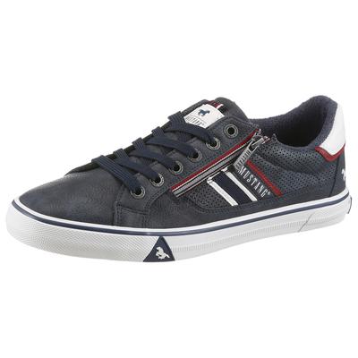 Sneaker MUSTANG SHOES "Giuliano", Herren, Gr. 41, Textil, blau (navy), Lederimitat, used, Schuhe Sneaker, Freizeitschuh, Halbschuh, Schnürschuh mit modischem Lochmuster