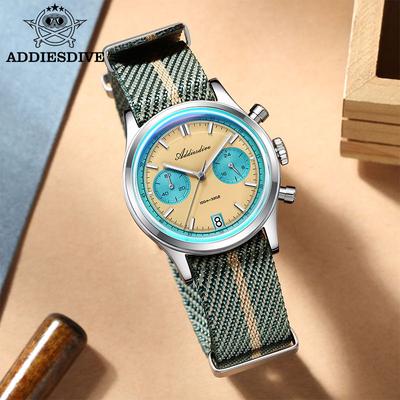 PRiME Men Chronograph Watch, Quartz Wristwatch, Waterproof Bubble Glass, Luminous Dial 38mm beige