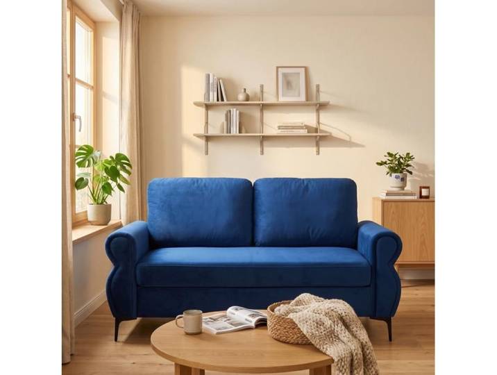 VUENOR Canapé fixe 2 places 173 5 cm bleu – tissu accoudoirs déhoussable