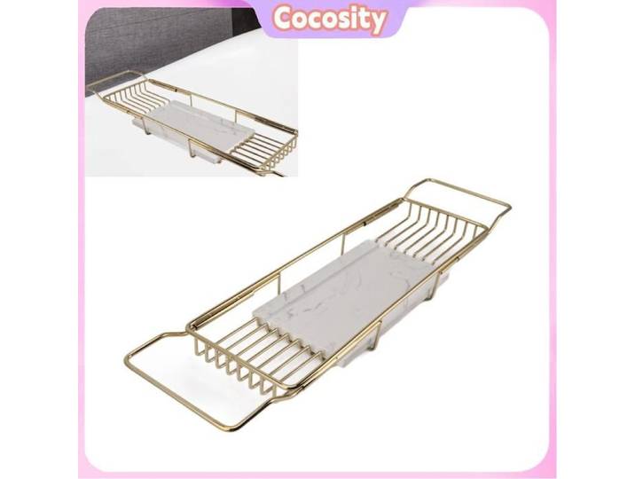 Cocosity plateau de baignoire en marbre en métal Support de baignoire en marbre en métal antidérapant bricolage porte Or