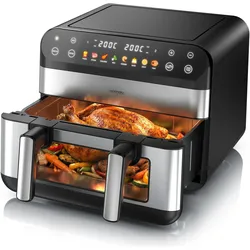 Arendo Heissluftfritteuse XXL mit Sichtfenster, 2400 W, Vorheizen & Wenden, inkl Zubehör, Grill/Dörren, Fritteuse, Schwarz, Silber