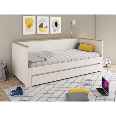 Daybett OTTO HOME "REIGNY ", Kinderbett, Gästebett, zwei Schlafplätze", weiß (weiß, weiß), B:100cm H:77cm L:209cm, Daybetten, Massivholz, Lammellen - Design, Landhausstil, Schublade optional