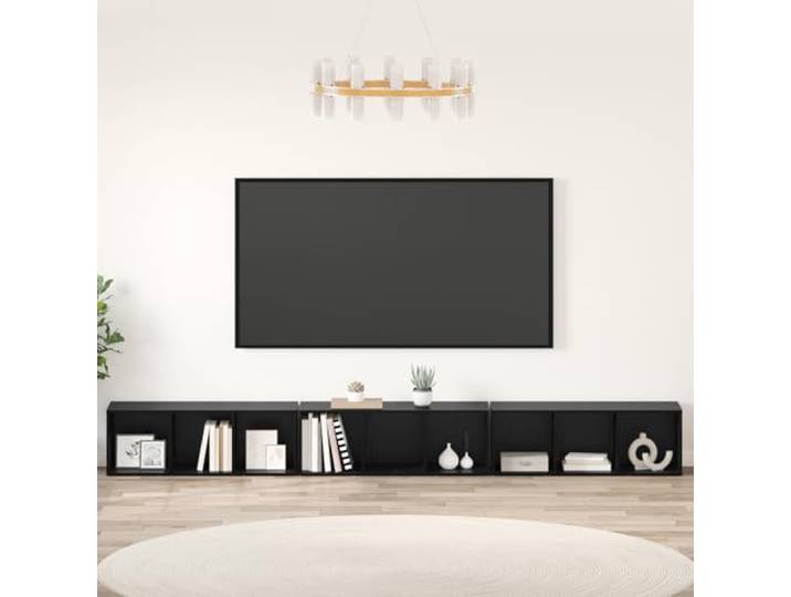 HEFZGDB TV-Schrank 3-teilig in Schwarzeiche 37 x 35 x 107.5 cm aus Ingenieurholz, Würfelregalsystem mit modularer Aufbewahrung für Wohnzimmer, rustikales Design mit strukturierter
