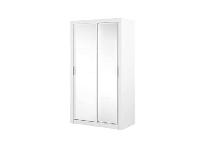 MINIO go for it - Zweitüriger Kleiderschrank 120 cm ERTA 19 mit Spiegel Schiebetürenschrank, Farbe: Weiß matt