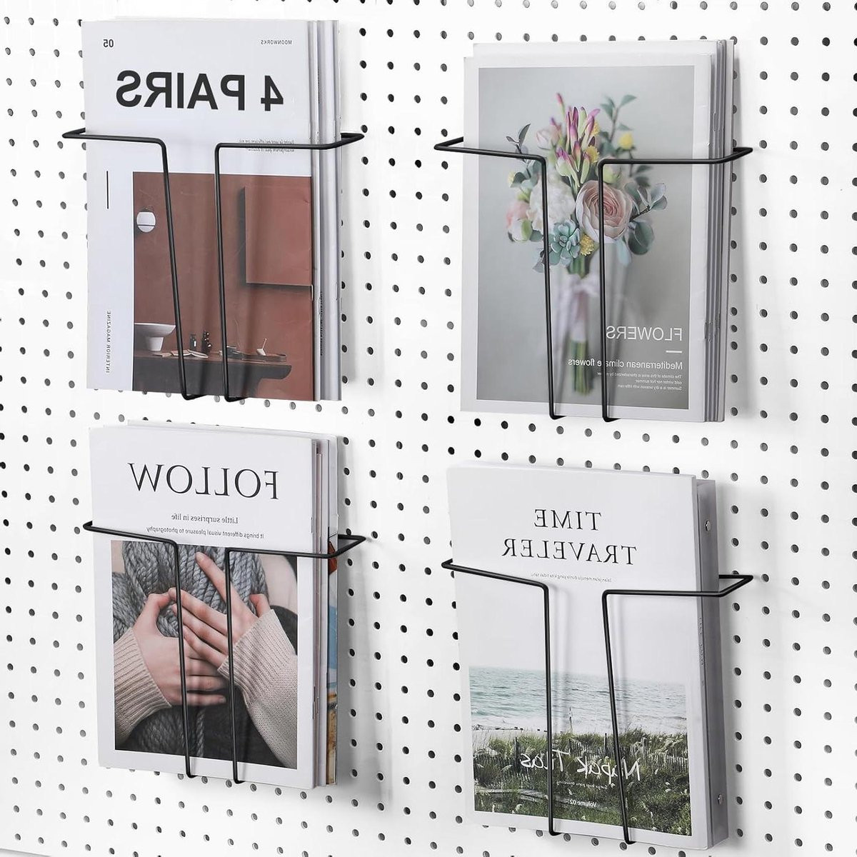 Set van 4 paar zwarte Pegboard plank haken voor tijdschrift houders van metaal