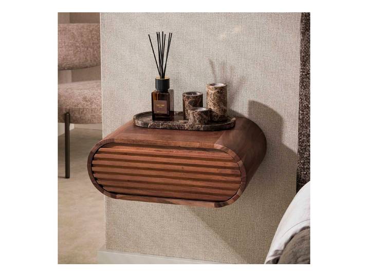alesvelt Nachtschrank OVALO Schwebende Massivholz-Konsole mit horizontaler Rillenfront (Packung, 1-Schrank) 45x18cm