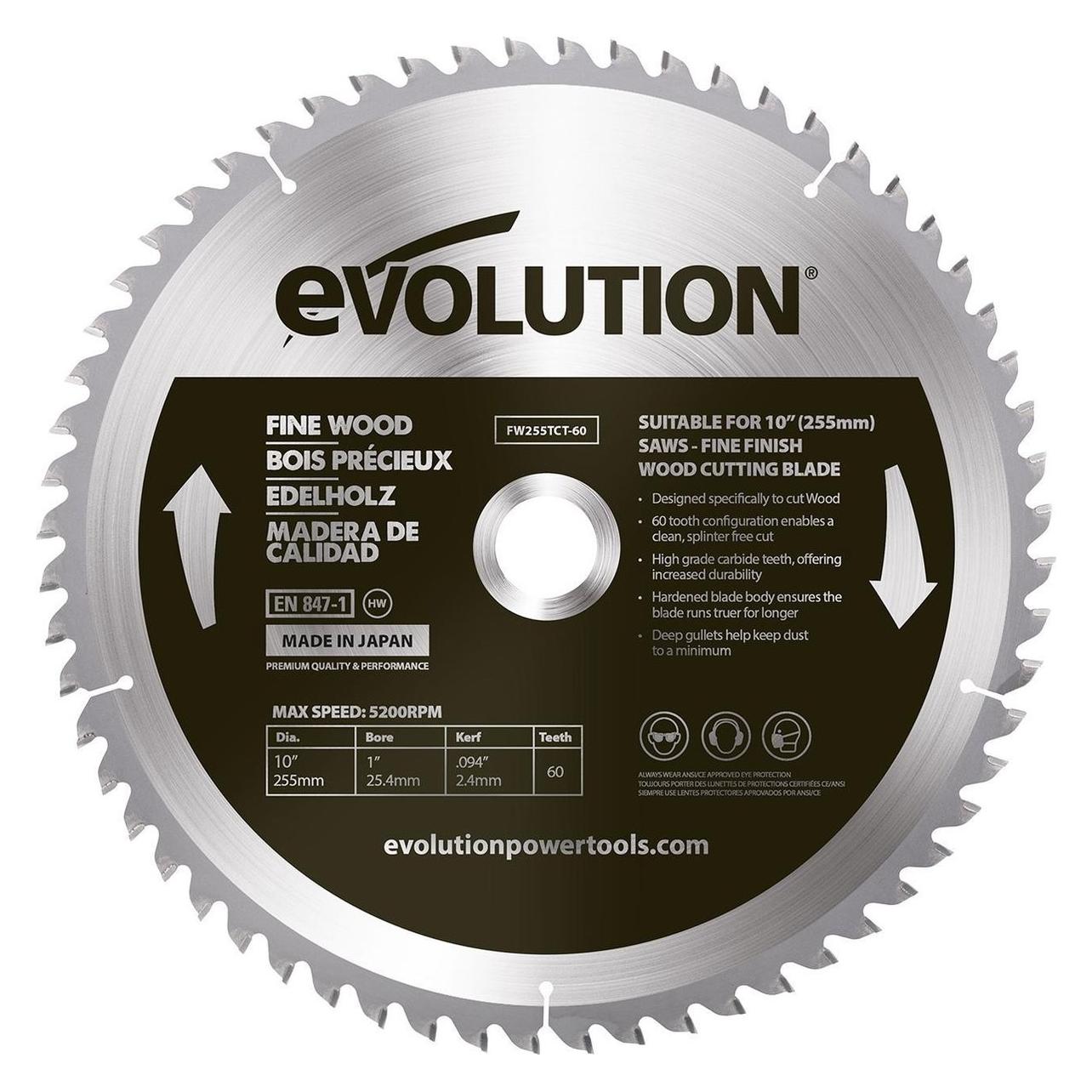Evolution Widia saw for wood cutting Small wood 255mm (EVO-FW255TCT-60)