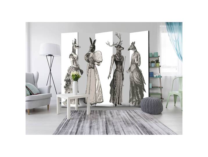 Paravent Chic Zoo Polaire Gris 225 x 172 x 3cm 5 éléments