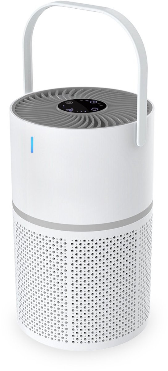 Witte luchtreiniger met ionisator en timer voor allergieën en huisstofmijt