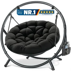 KESSER® Hängesessel mit Gestell BALI Hängeschaukel Hängestuhl bis 150kg für Indoor und Outdoor + Kissen & Seitentasche Hängekorb Stahlgestell & Schaumstoff Sitzpolster ideal für Wohnzimmer & Garten