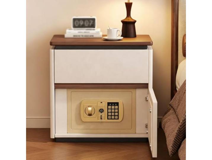 sunbiaouk Nachttisch aus Holz mit verstecktem Safe, moderner Nachttisch Nachttisch mit Zahlenschloss für Schlafzimmer und Wohnzimmer(White,40*40*52cm)
