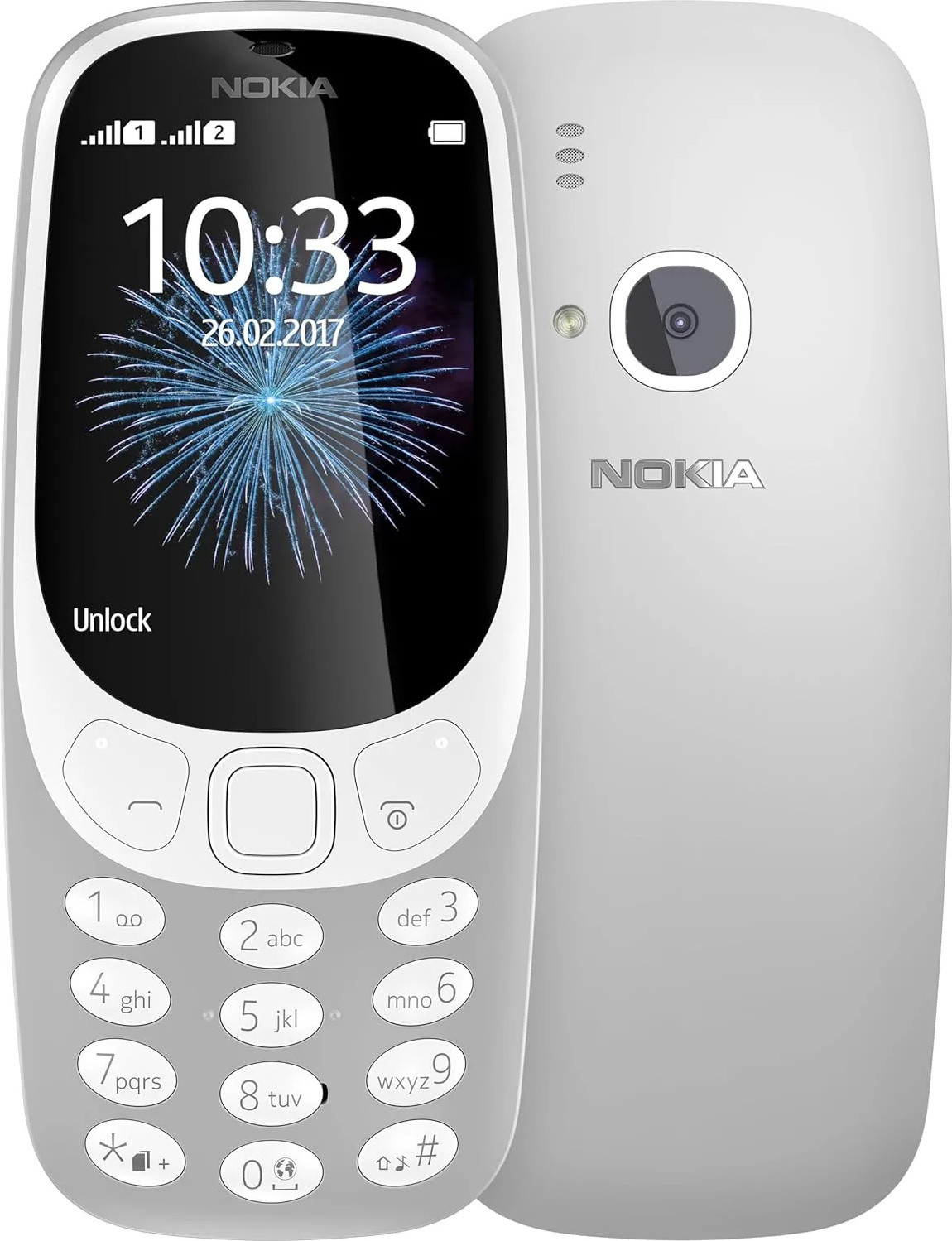 Nokia 3310 2G Ontgrendelde mobiele telefoon met 2,4 inch kleurenbeeldscherm, 2MP camera en Bluetooth in retro grijs