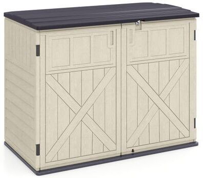 Costway 20 Cu.Ft Horizontal Resin Storage Shed with Adjustable Shelf-Beige