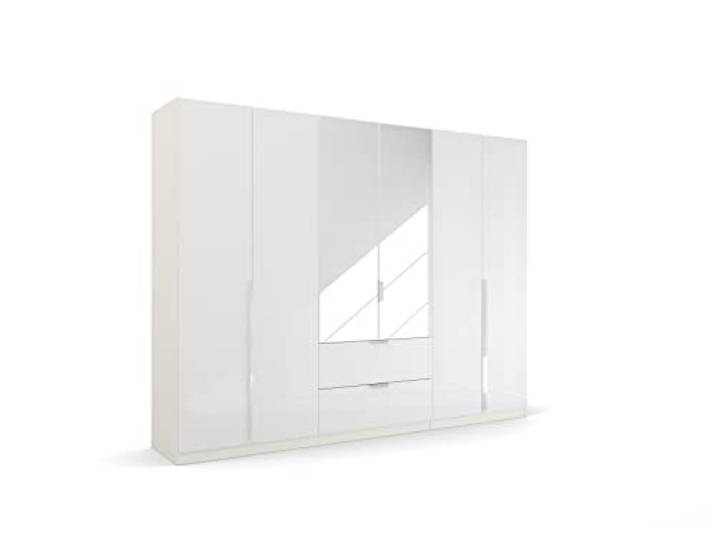 Rauch Möbel Quadra-Spin Glamour, Schrank, Hochglanz Weiß, Breite 271 cm Kleiderschrank, 6-türig, Spiegel, 2 Schubladen, für Schlafzimmer, Jugendzimmer, Studentenwohnung, Garderobe, Flur