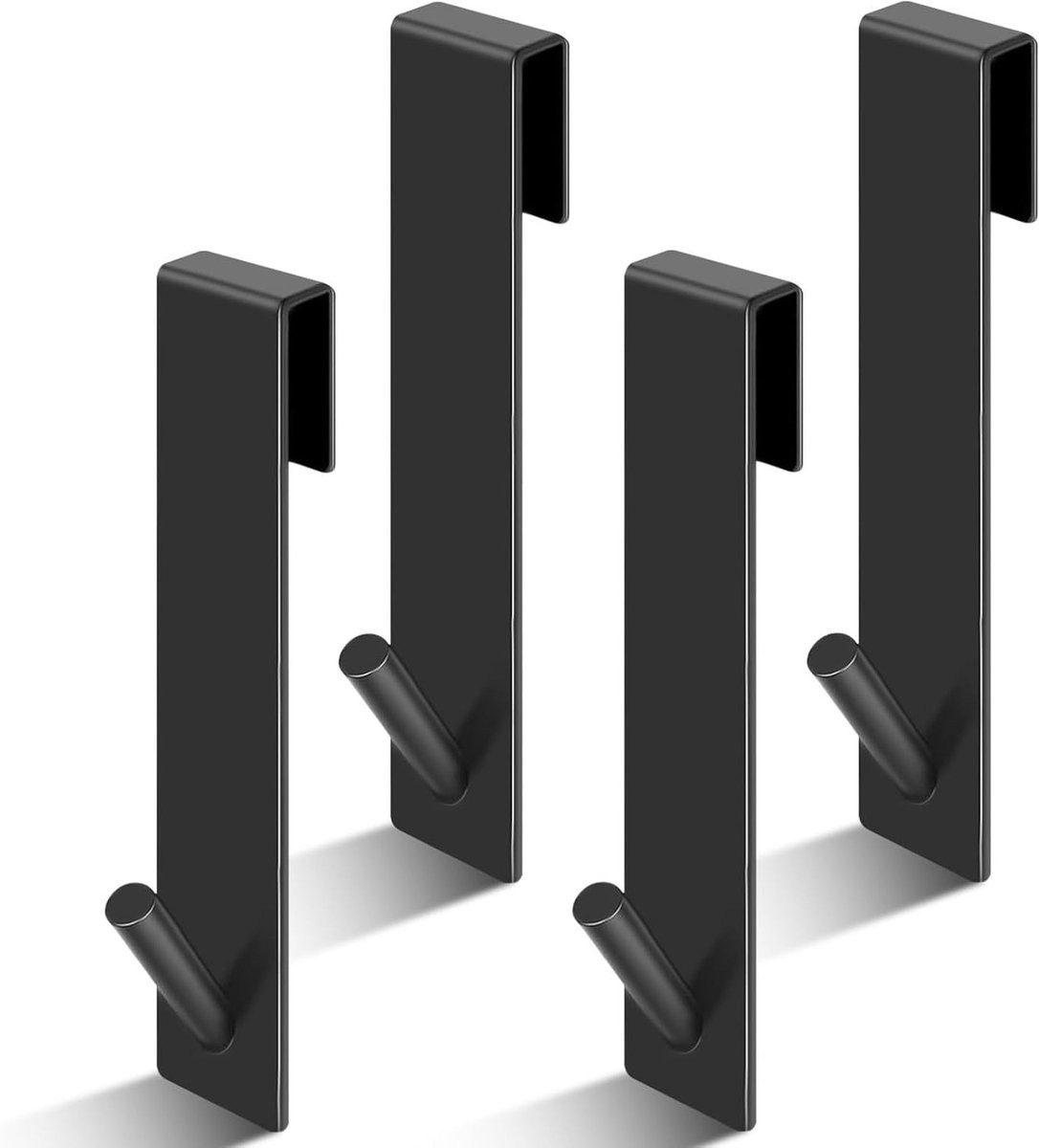 Set van 4 zwarte roestvrijstalen douchehaken van 7 inch voor wandbevestiging zonder boren