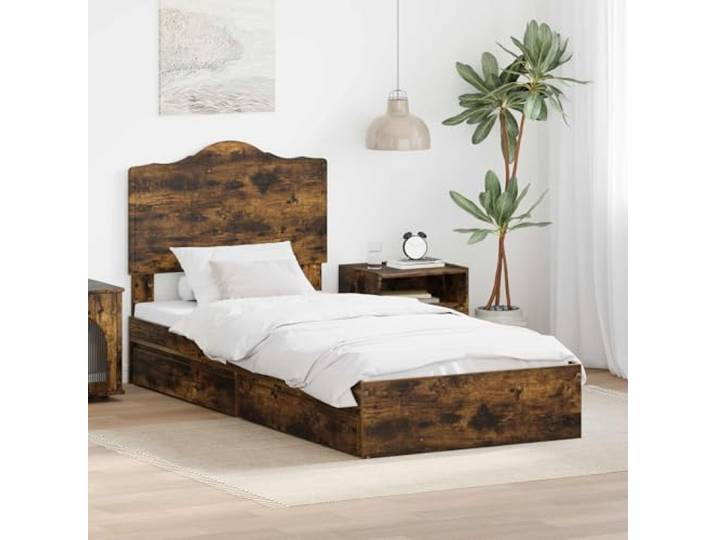 RJPLMFV Aufbewahrungsbett, Raucheiche, 100 x 200 cm, Holz Mit integrierten Schubladen, modernes Design, einfache Montage, Lattenrost inklusive