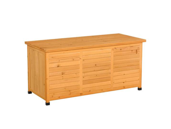 Modfu Gartenschrank aus Holz 127x56x60 cm in Gelb mit wasserfester Beschichtung, 56x60x127 cm, Gartenzubehör, Geräteschränke