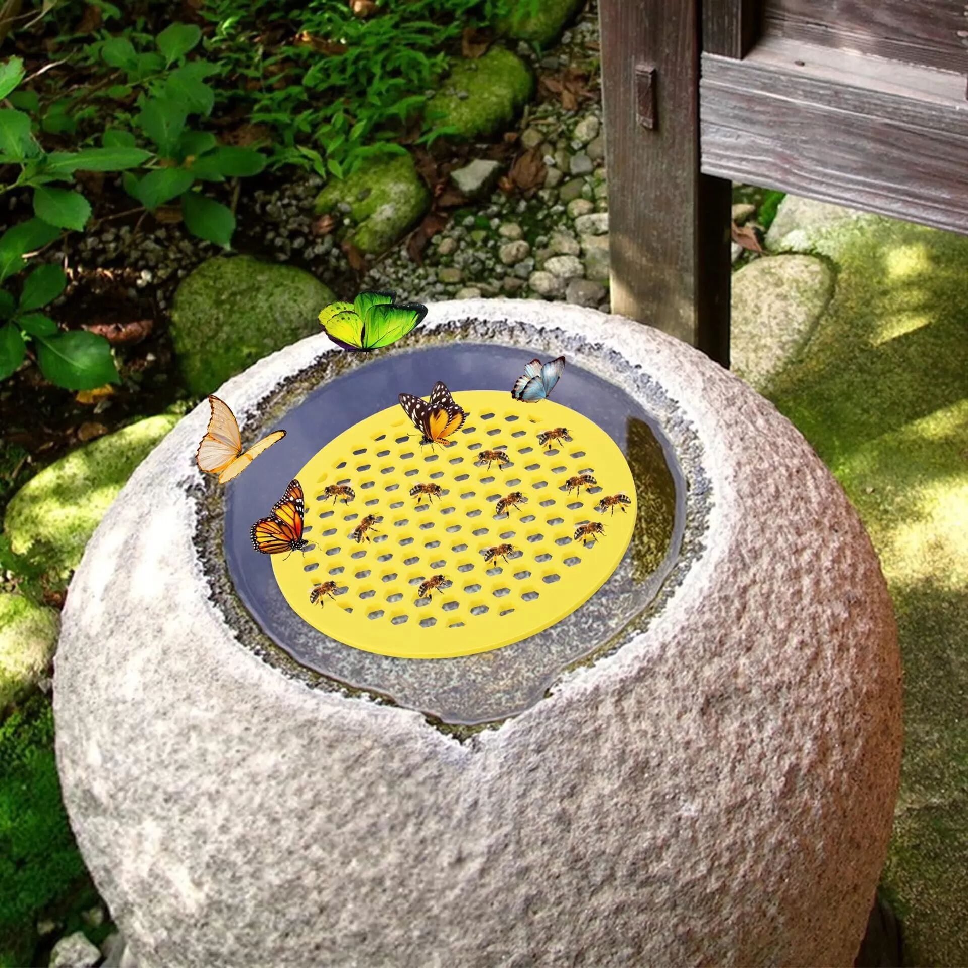 INF 4er-Set Schwimmende Bienentränke - EVA-Bienen-Tränke im Waben-Design Violett