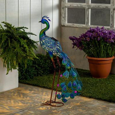 Evergreen "Solar Metal Vibrant Peacock Statue, 33""H"