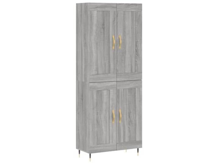 Fisinber Highboard Grau Sonoma 69,5x34x180 cm Holzwerkstoff Schrank Stilvoller Mehrzweckschrank fürs Wohnzimmer mit stabilen Metallfüßen und viel Stauraum für geordnete Alltagsgegenstände.