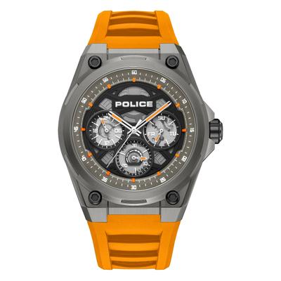 Quarzuhr POLICE "Dominion", orange, Armbanduhren, Herren, Quarzuhr, Armbanduhr, Herrenuhr, Silikonarmband, analog, Tag, Wochentag