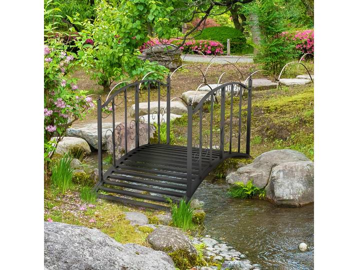Outsunny Pont de Jardin Vintage Métal Noir 119x67x70 cm