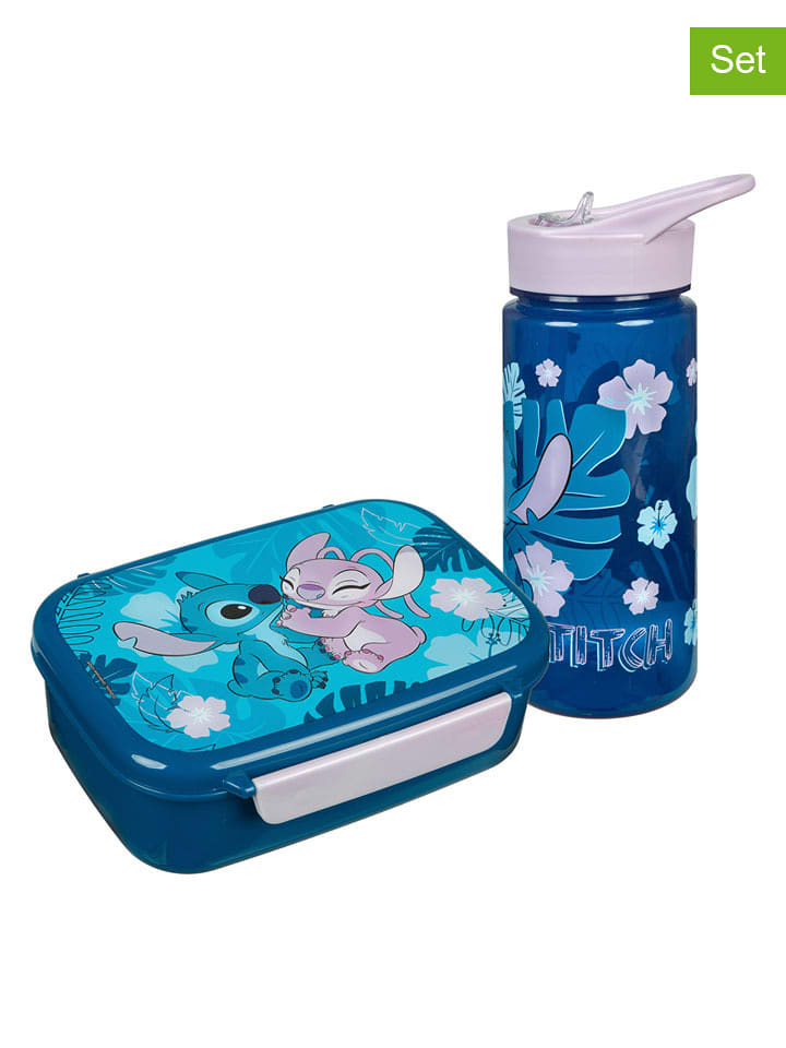 SCOOLI 2tlg. Set: Brotzeitdose & Trinkflasche "Lilo & Stitch" in Blau - onesize