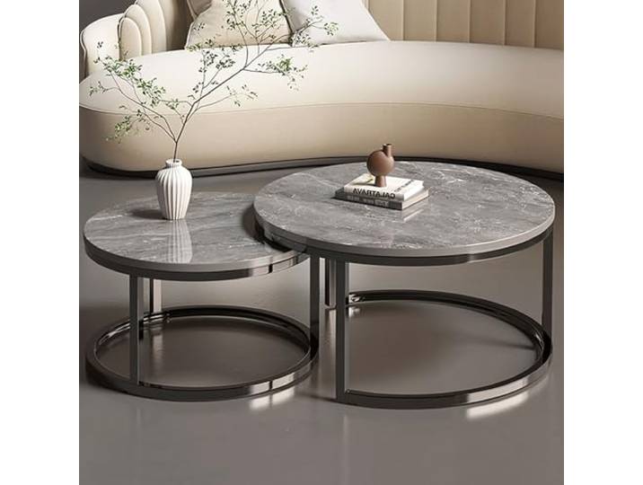 HaoJieHan Satztisch 2Er-Set, Runde Kaffee-Beistelltische, Stapelbarer Sofa-Beistelltisch, Mitteltisch Für Kleine Wohnzimmer A,(70x45+50x40cm)