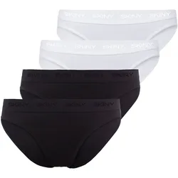 SKINY Damen Rio Slip, 4er Pack - Unterwäsche, Unterhose, Baumwolle, Logobund, Feinripp, einfarbig Schwarz/Weiß / 38