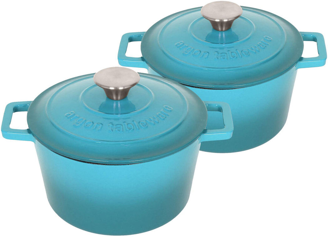 Argon Tableware - Round Cast Iron Casserole Dishes Teal 2.8L