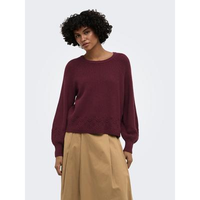 Strickpullover ONLY "ONLPRINCESS LS O-NECK DETAIL KNT", Damen, Gr. S, rot (fig), Strick, Obermaterial: 50% Viskose, 27% Nylon, 23% Polyester, unifarben, regular fit normal, Rundhals, Pullover Strickpullover, Viskosemischung, regular fit