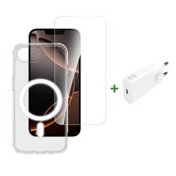 4Smarts 3in1 Premium Starter Set Hülle + Schutzglas + Ladegerät Set Apple iPhone 16e, iPhone 17e Transparent Induktives Laden 541359