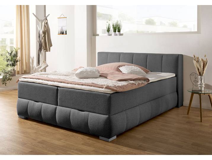 Boxbett, 167x225 cm, Holzwerkstoff, Grau, Bettkasten & Topper, Klassisch, Home-affaire