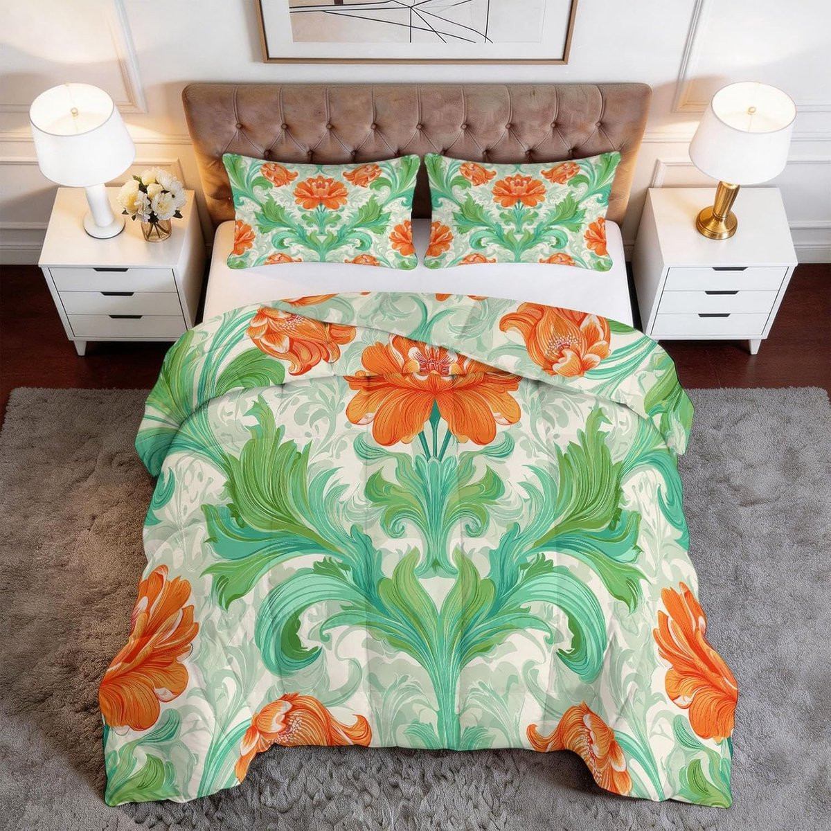 Saliegroene dekbedset met slopen van microvezel voor volwassenen, 200 x 200 cm
