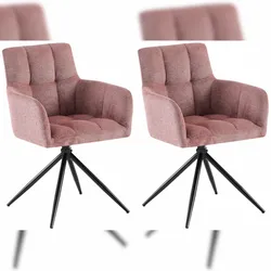 Décoshop26 - Set aus 2 modernen und bequemen Esszimmerstühlen mit 180°-Drehmechanismus rosa Stoff und Metall 10_0007692