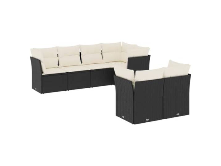 PUGYNBK Garten-Esszimmer-Set, 7-teilig, mit Kissen aus synthetischem Rattan, Schwarz