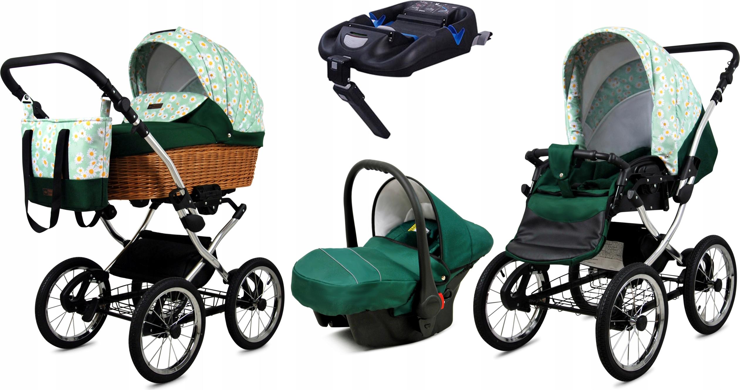 Babylux Classic Exclusive | 4in1 Kinderwagen Set | Green Daisy | Kombikinderwagen | Kinderwagen
