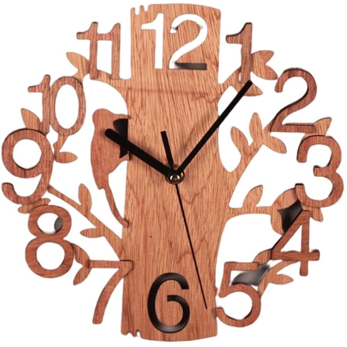 Aladdien Stille Wandklok - Modern Houten Design - Zwart