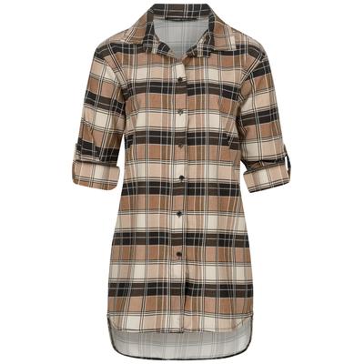Klassische Bluse CLOUD 5IVE "CLOUD 5IVE Turn Up 3/4 Arm Bluse kariert small", Damen, Gr. S, camel, 100% Polyester, Blusen Bluse