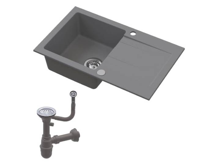 HOMEVELLO Spülbecken MIXA Einbecken Granitspüle 73x44x19,8cm Grau, Hochwertige Küchenspüle mit Siphon, Abtropffläche, Pflegeleicht, Kratzfest, Moderne Design, Perfekt für jede Küche